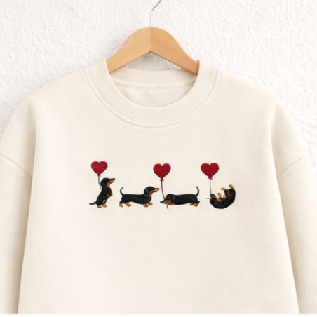 dachshund with heart balloons